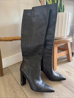 Sam Edelman Black Knee-High Pointed-Toe Block Heel Boots